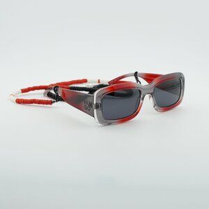 HUGO HG 1281/S 0268 IR Sunglasses Grey and Red Rectangle Frame, Grey Lenses